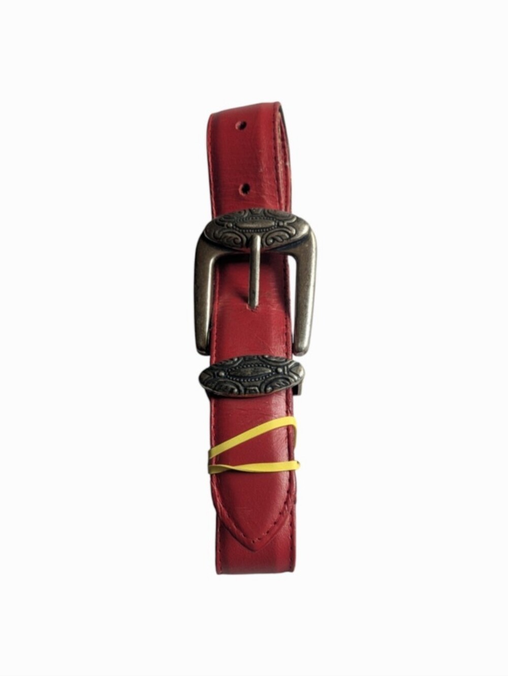 Women's Red Genuine Leather Belt with Antique Silver Buckle
